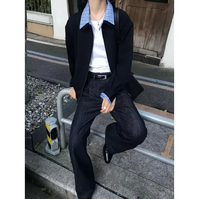 洞洞拐 美式潮牌复古学院风格子领拼接氛围古早外套夹克 男女同款