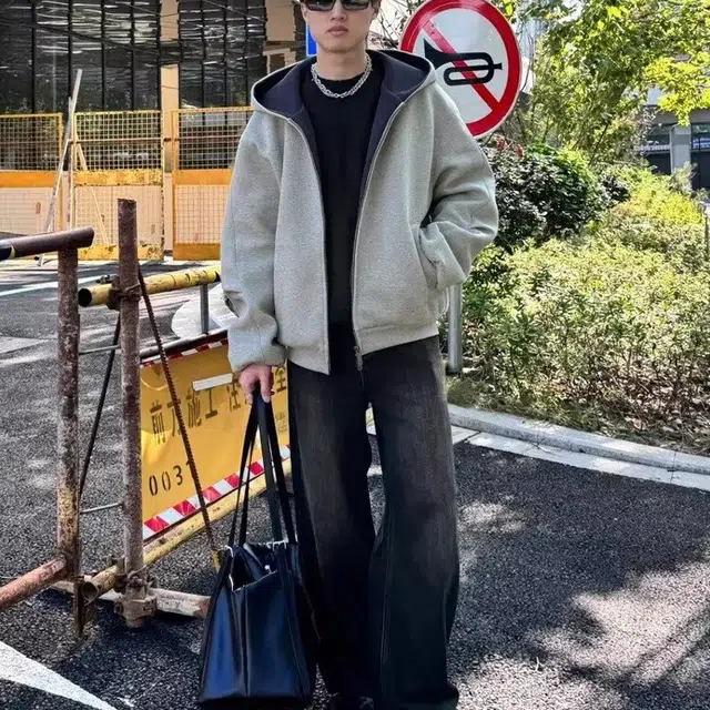 洞洞拐 美式高街硬挺双拉链连帽开衫高级感两面穿廓形外套百搭卫衣 男女同款