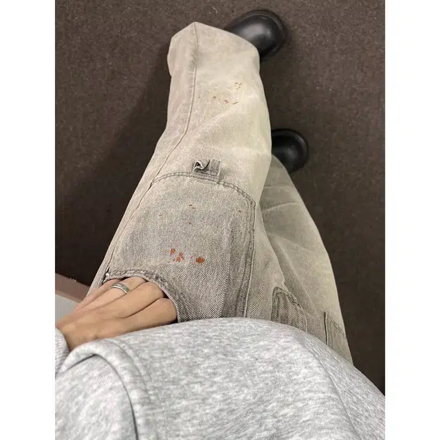 洞洞拐 水洗泼墨裤美式复古宽松休闲褶皱做旧水墨痞帅阔腿直筒裤牛仔裤 男女同款