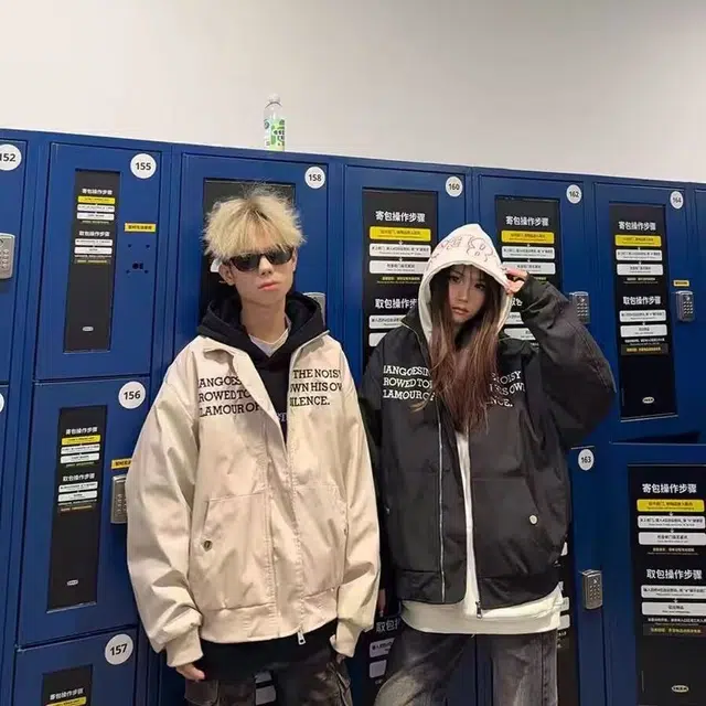 洞洞拐 美式复古字母刺绣飞行薄款小众设计百搭休闲外套夹克 男女同款