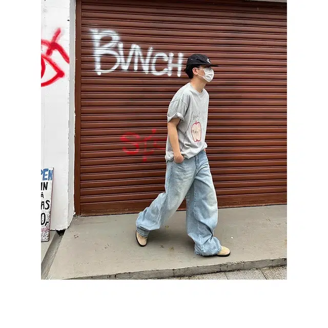 洞洞拐 美式复古水洗刺绣口袋设计直筒宽松休闲感百搭拖地长裤牛仔裤 男女同款