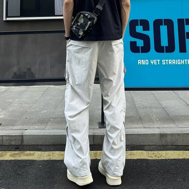 洞洞拐 工装裤灰色褶皱直筒拼接设计速干美式休闲裤 男女同款