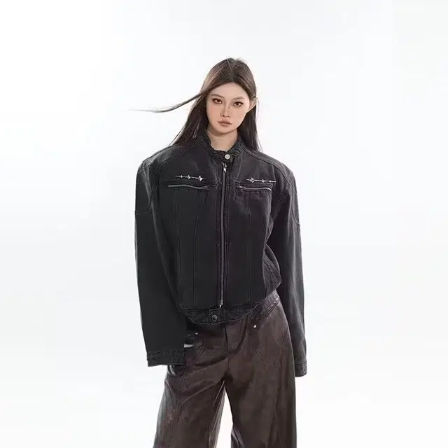 洞洞拐 美式高级感短款夹克高街痞帅潮牌设计感牛仔外套 男女同款