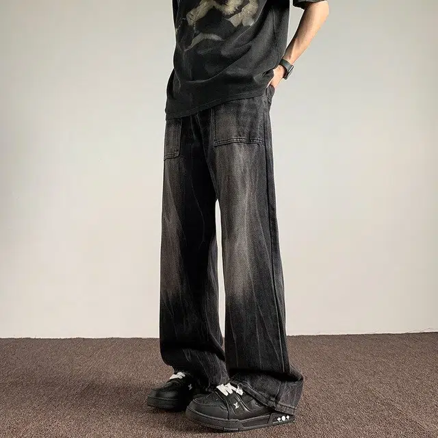 洞洞拐 设计感百搭内景大码美式水洗牛仔裤 男女同款