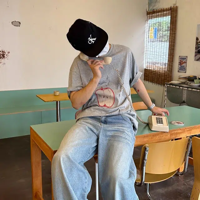洞洞拐 美式复古水洗刺绣口袋设计直筒宽松休闲感百搭拖地长裤牛仔裤 男女同款