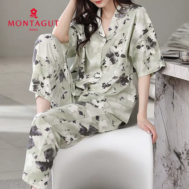 梦特娇 春夏季气质简约舒适短袖柔软家居服睡衣套装 女款