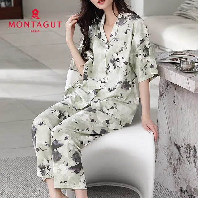 梦特娇 春夏季气质简约舒适短袖柔软家居服睡衣套装 女款