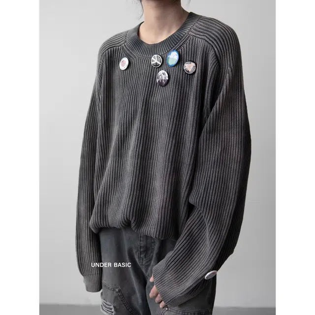 下层基础 圆领套头纯色长袖针织衫 男女同款