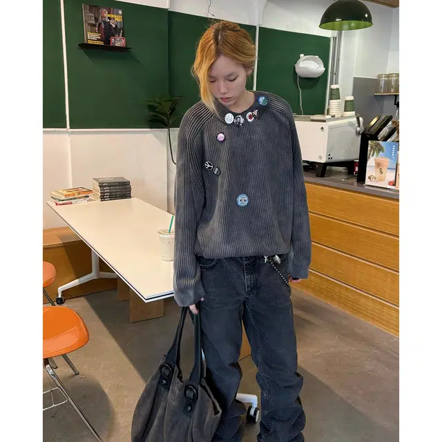 下层基础 圆领套头纯色长袖针织衫 男女同款