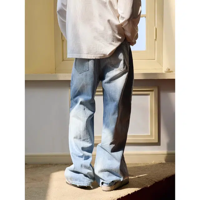 下层基础 重水洗做旧直筒舒适百搭休闲牛仔裤 男女同款