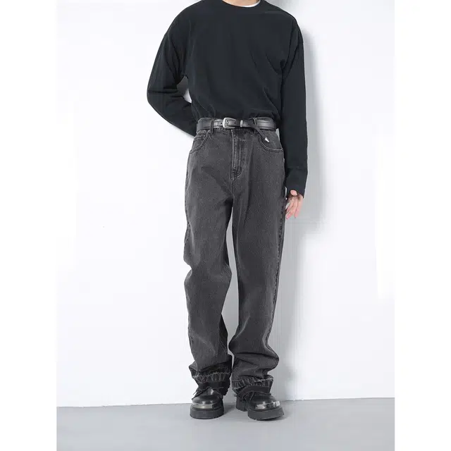 下层基础 重工水洗宽松百搭牛仔裤 男女同款