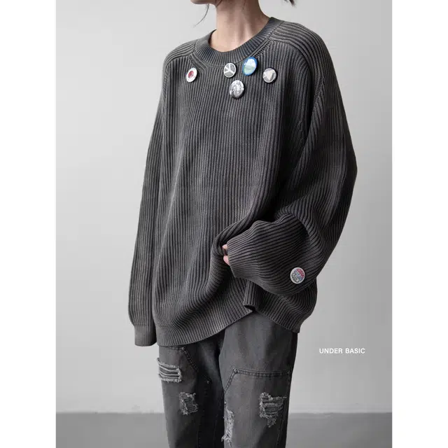 下层基础 圆领套头纯色长袖针织衫 男女同款