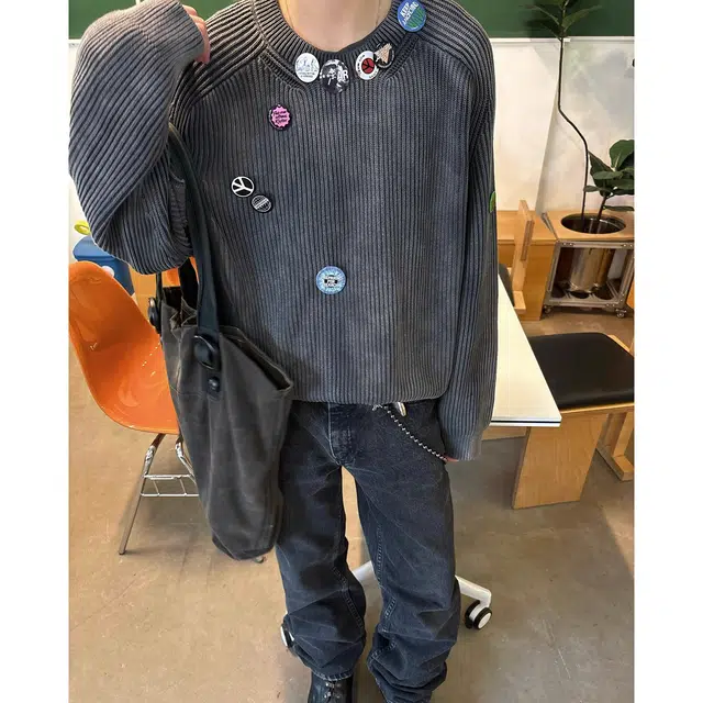 下层基础 圆领套头纯色长袖针织衫 男女同款