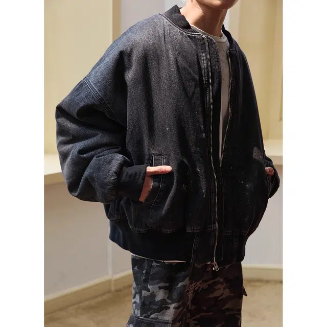 下层基础 重工水洗做旧飞行员短款舒适百搭长袖牛仔外套 男女同款