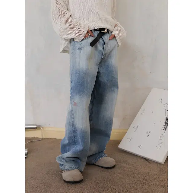 下层基础 重水洗做旧直筒舒适百搭休闲牛仔裤 男女同款