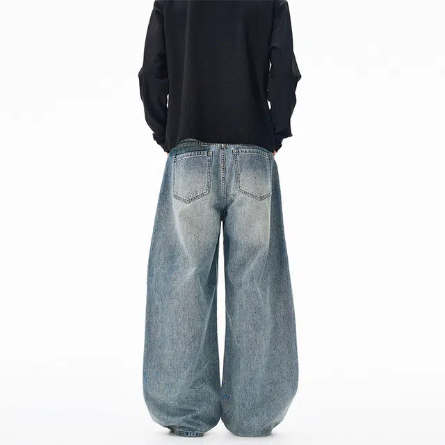 下层基础 美式多色弧形弯刀直筒阔腿百搭基础长裤子牛仔裤 男女同款