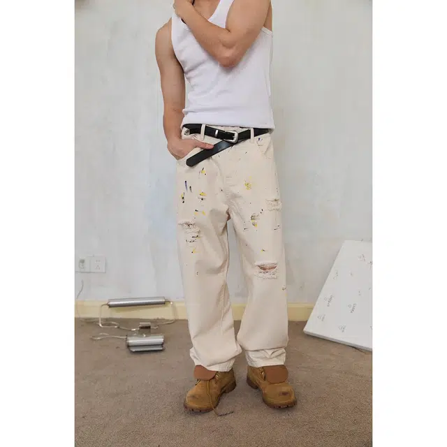 下层基础 水洗手工泼墨通勤直筒宽松舒适百搭牛仔裤 男女同款