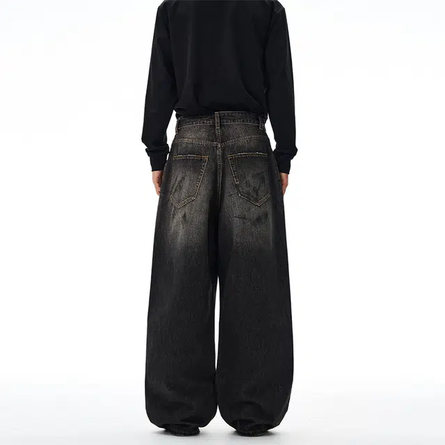 下层基础 宽松直筒阔腿脏染泼墨潮牌牛仔裤 男女同款