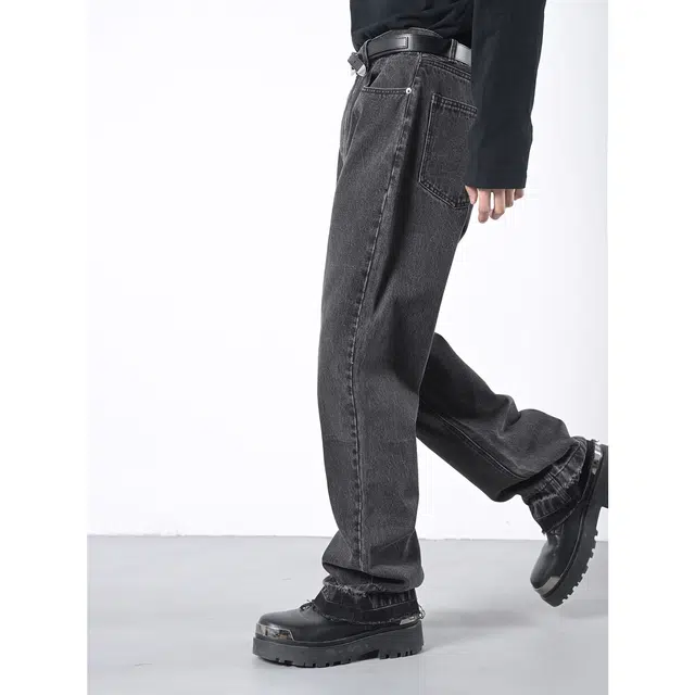 下层基础 重工水洗宽松百搭牛仔裤 男女同款