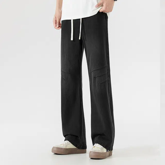 下层基础 美式复古潮流高街宽松垂感水洗做旧高级感直筒百搭舒适透气日常通勤褶皱设计感显瘦长牛仔裤 男女同款