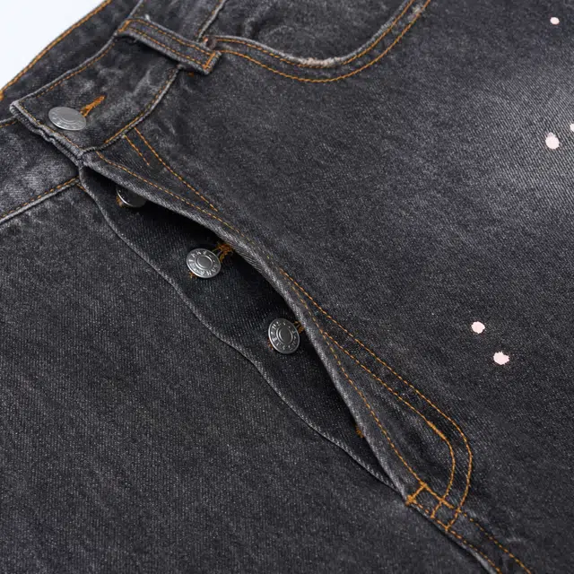 下层基础 宽松直筒阔腿脏染泼墨潮牌牛仔裤 男女同款