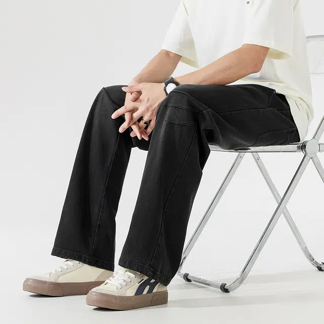 下层基础 美式复古潮流高街宽松垂感水洗做旧高级感直筒百搭舒适透气日常通勤褶皱设计感显瘦长牛仔裤 男女同款