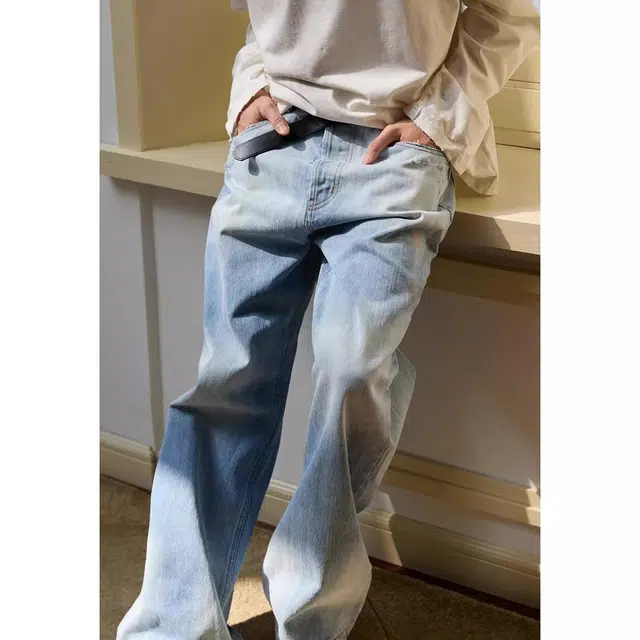 下层基础 重水洗做旧直筒舒适百搭休闲牛仔裤 男女同款