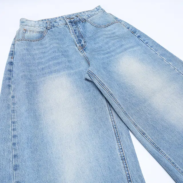 下层基础 美式复古高街拖地慵懒宽松直筒阔腿长裤子牛仔裤 男女同款