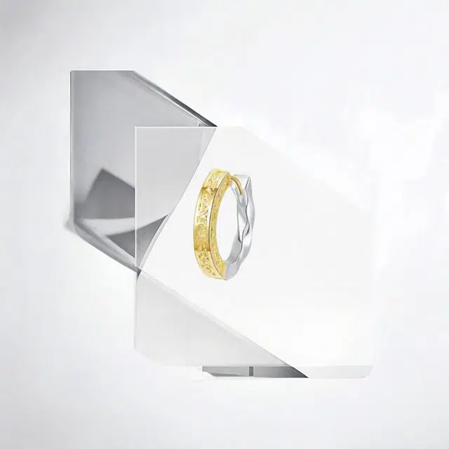 清脆小溪 复古唐草纹理耳圈金银撞色嘻哈朋克潮流个性痞帅小众设计简约高级气质百搭 合金 耳环 男款