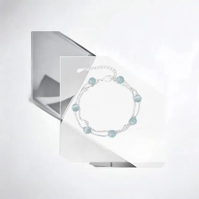 清脆小溪 淡蓝双层手饰轻奢高级感精致森系甜美温柔优雅气质时尚小众设计小巧百搭 合金 手链 女款