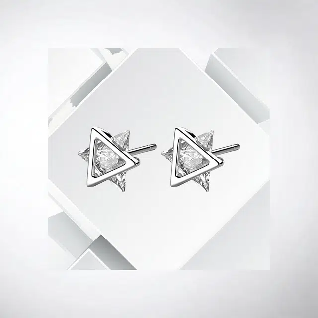清脆小溪 冷淡风小众高级感双层三角形六芒星耳饰 锆石 耳钉 男女同款情侣款