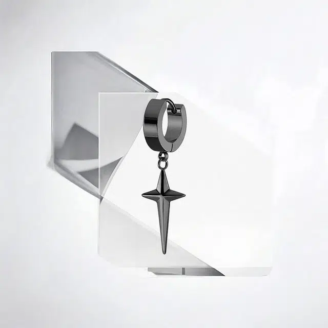 清脆小溪 十字架星芒 暗黑潮酷个性冷淡风小众轻奢嘻哈街头高级感独特百搭#好运 合金 耳环 男女同款情侣款