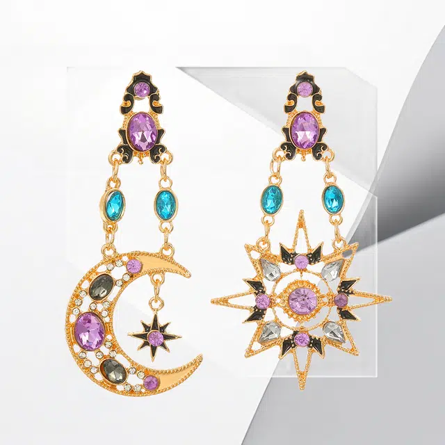 清脆小溪 巴洛克 轻奢 复古日月小众设计搭配潮流创意优雅气质高级感 合金 耳环 女款