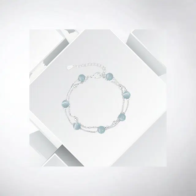 清脆小溪 淡蓝双层手饰轻奢高级感精致森系甜美温柔优雅气质时尚小众设计小巧百搭 合金 手链 女款
