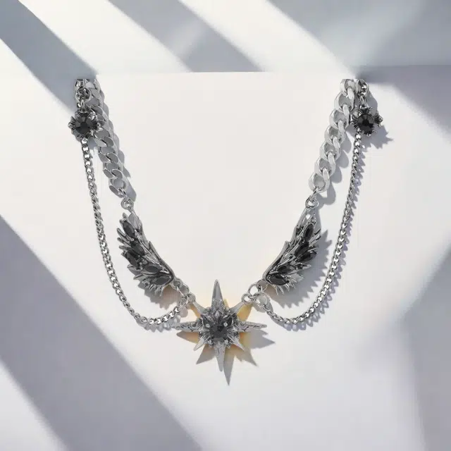 清脆小溪 潮流 星星羽翼创意设计暗黑系小众高级感 合金 项链 女款