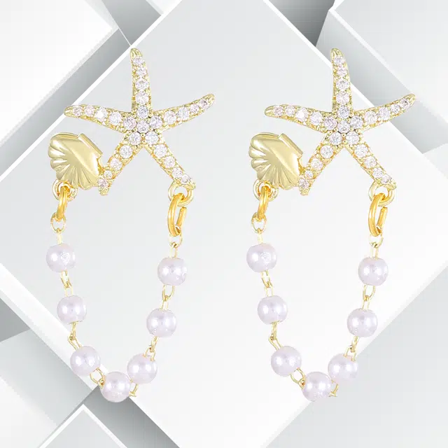 清脆小溪 创意 海星贝壳耳饰 轻奢设计小众气质优雅搭配潮流风 合金 耳环 女款