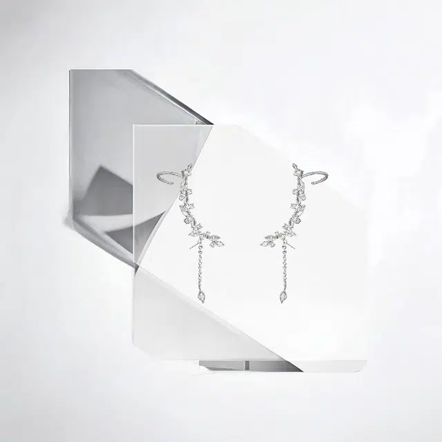 清脆小溪 树叶枝头流苏耳饰温柔甜美轻奢气质高级感小众简约设计清纯少女个性百搭 合金 耳夹 女款