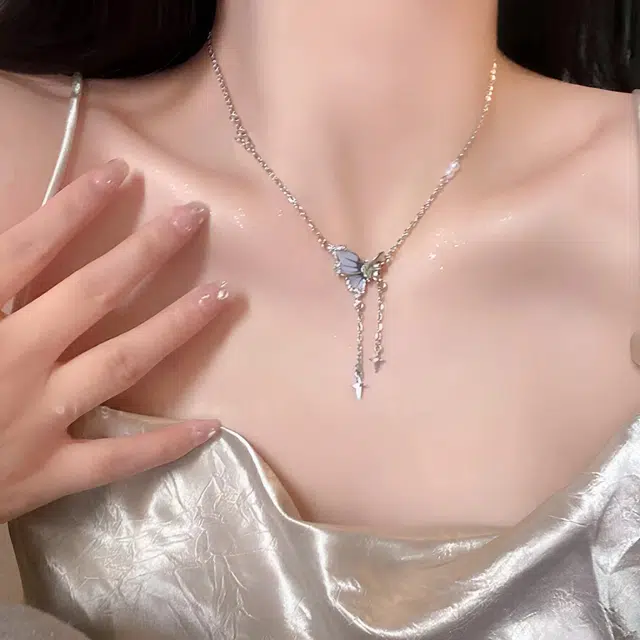 清脆小溪 清冷感蝴蝶长款流苏气质甜酷轻奢小众高级设计感时尚潮流百搭#好运 合金 项链 女款