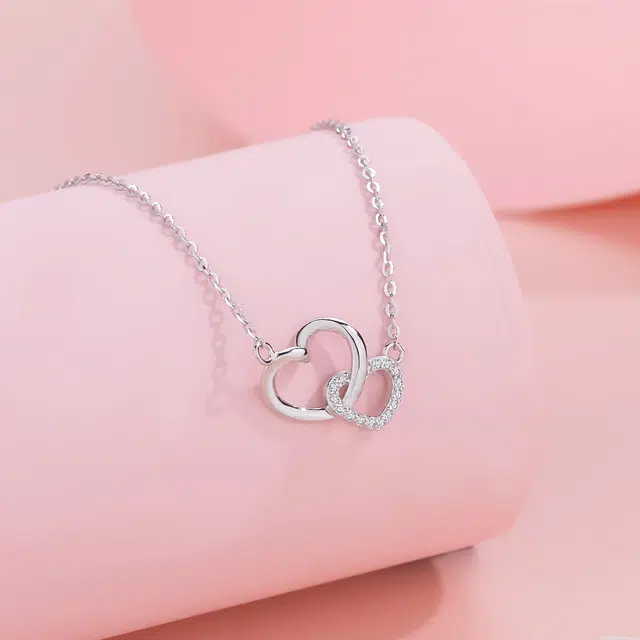 清脆小溪 爱心双环环环相扣轻奢潮流时尚小众高级设计感冷淡风精致灵动闪耀气质叠戴日常百搭 锆石 项链 女款