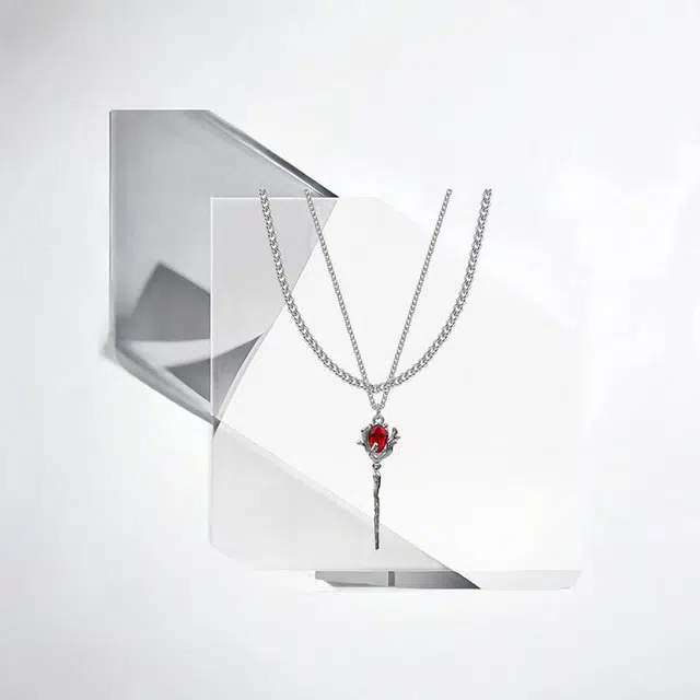 清脆小溪 暗黑玫瑰 顶针小众设计高级感双层叠戴轻奢锁骨链嘻哈街头潮流美式设计感甜酷高街 锆石 项链 男女同款情侣款