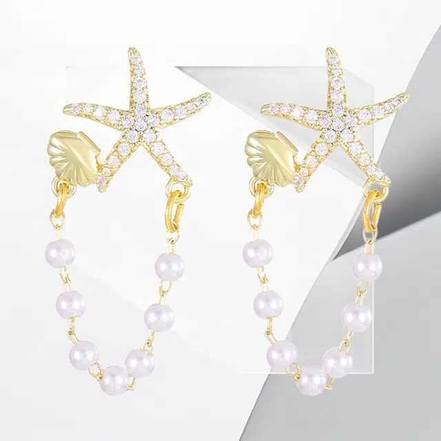 清脆小溪 创意 海星贝壳耳饰 轻奢设计小众气质优雅搭配潮流风 合金 耳环 女款