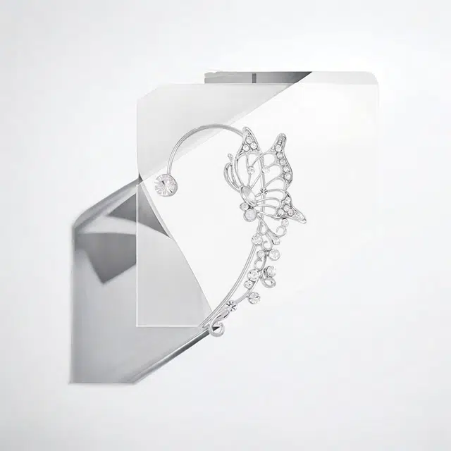 清脆小溪 镂空蝴蝶 小众设计感百搭超仙镶钻 无耳洞精灵耳 时尚轻奢 日常通勤#好运 合金 耳夹 女款