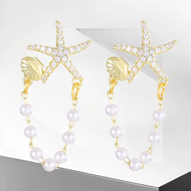 清脆小溪 创意 海星贝壳耳饰 轻奢设计小众气质优雅搭配潮流风 合金 耳环 女款