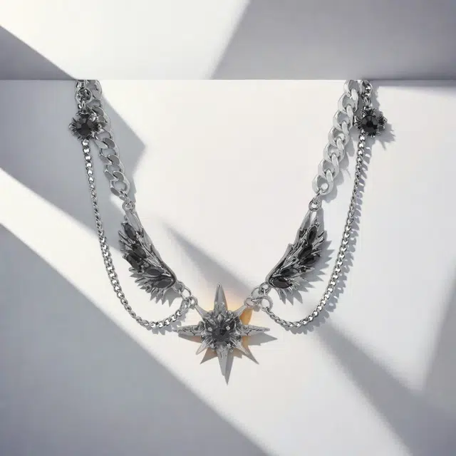 清脆小溪 潮流 星星羽翼创意设计暗黑系小众高级感 合金 项链 女款
