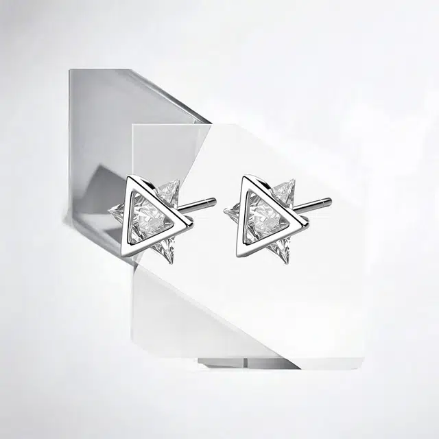 清脆小溪 冷淡风小众高级感双层三角形六芒星耳饰 锆石 耳钉 男女同款情侣款