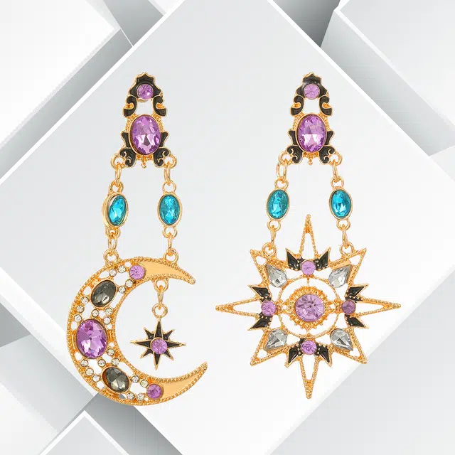 清脆小溪 巴洛克 轻奢 复古日月小众设计搭配潮流创意优雅气质高级感 合金 耳环 女款