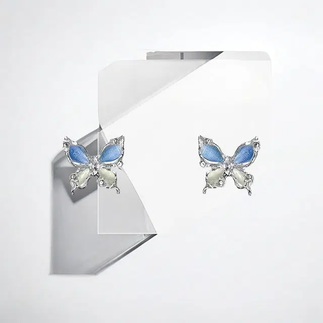 清脆小溪 蓝色梦幻蝴蝶轻奢高级设计感森系小清新温柔优雅百搭#好运 合金 耳钉 女款