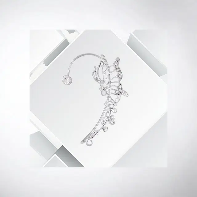 清脆小溪 镂空蝴蝶 小众设计感百搭超仙镶钻 无耳洞精灵耳 时尚轻奢 日常通勤#好运 合金 耳夹 女款