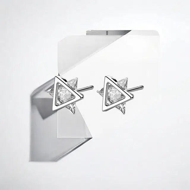 清脆小溪 冷淡风小众高级感双层三角形六芒星耳饰 锆石 耳钉 男女同款情侣款
