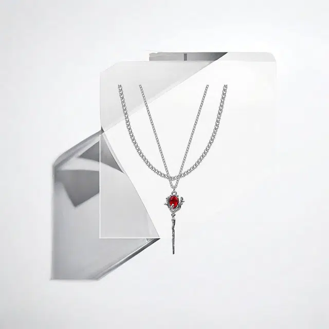 清脆小溪 暗黑玫瑰 顶针小众设计高级感双层叠戴轻奢锁骨链嘻哈街头潮流美式设计感甜酷高街 锆石 项链 男女同款情侣款